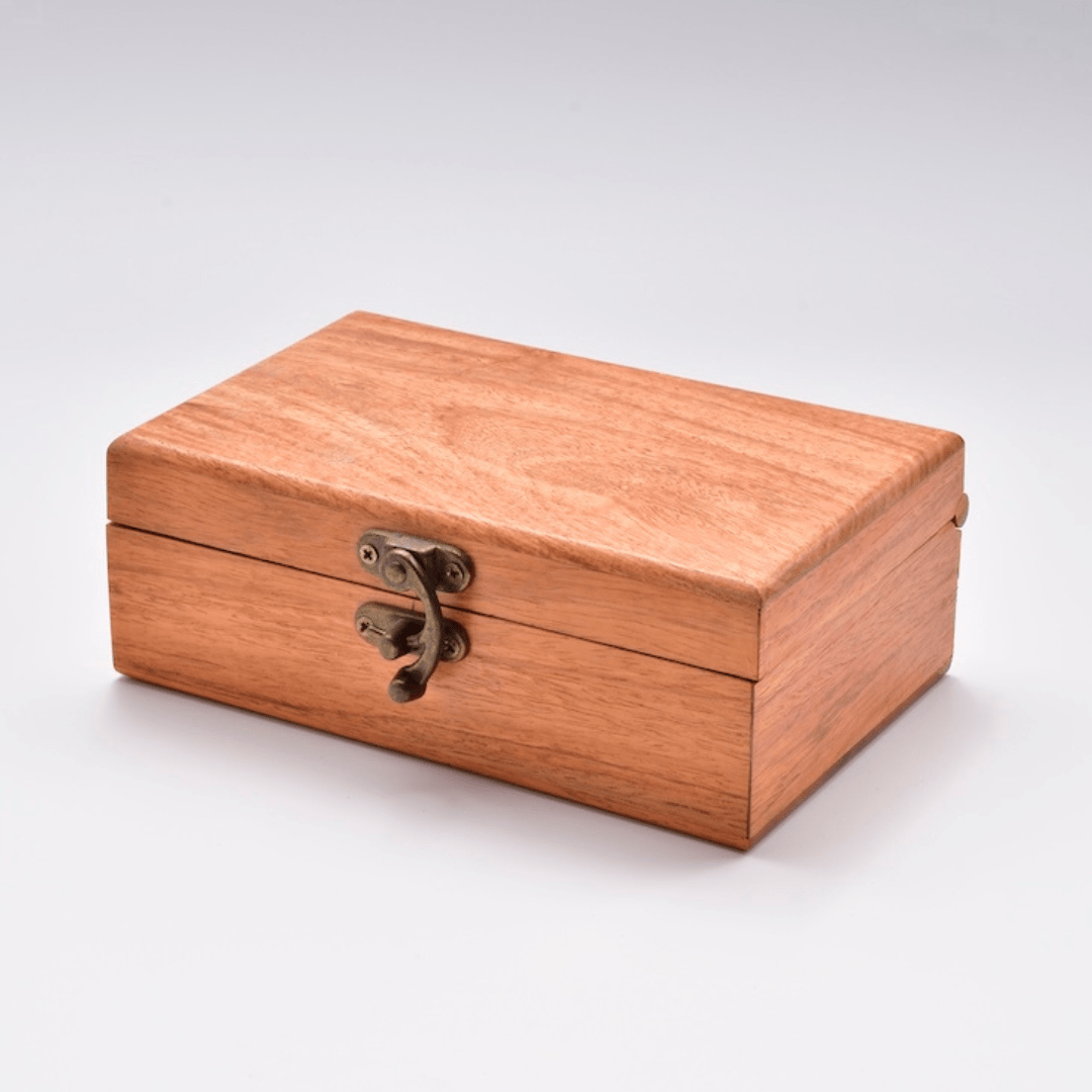 Stained Wooden Clasp Box with Hinged Lid